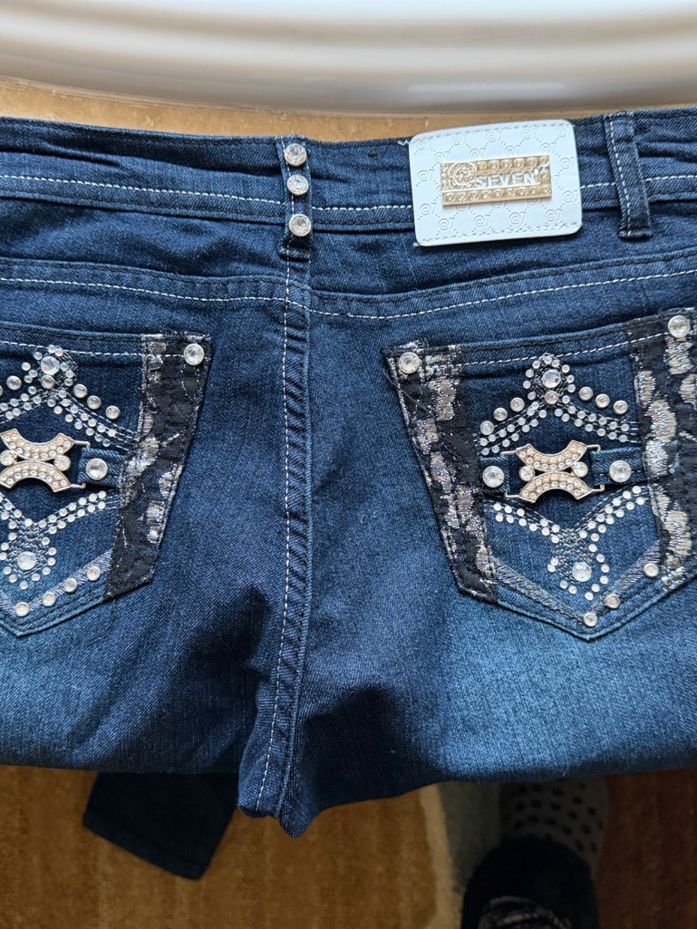 Seven7 Dark Blue Skinny Jeans with Embellished Back Pockets